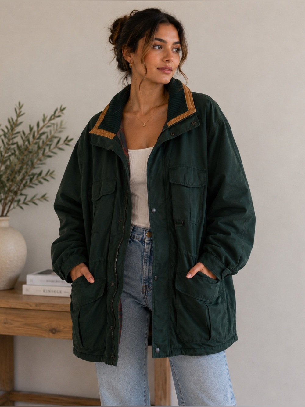 Vintage St. John’s Bay Quilted Lined Utility Barn Coat Jacket Green 1XLT